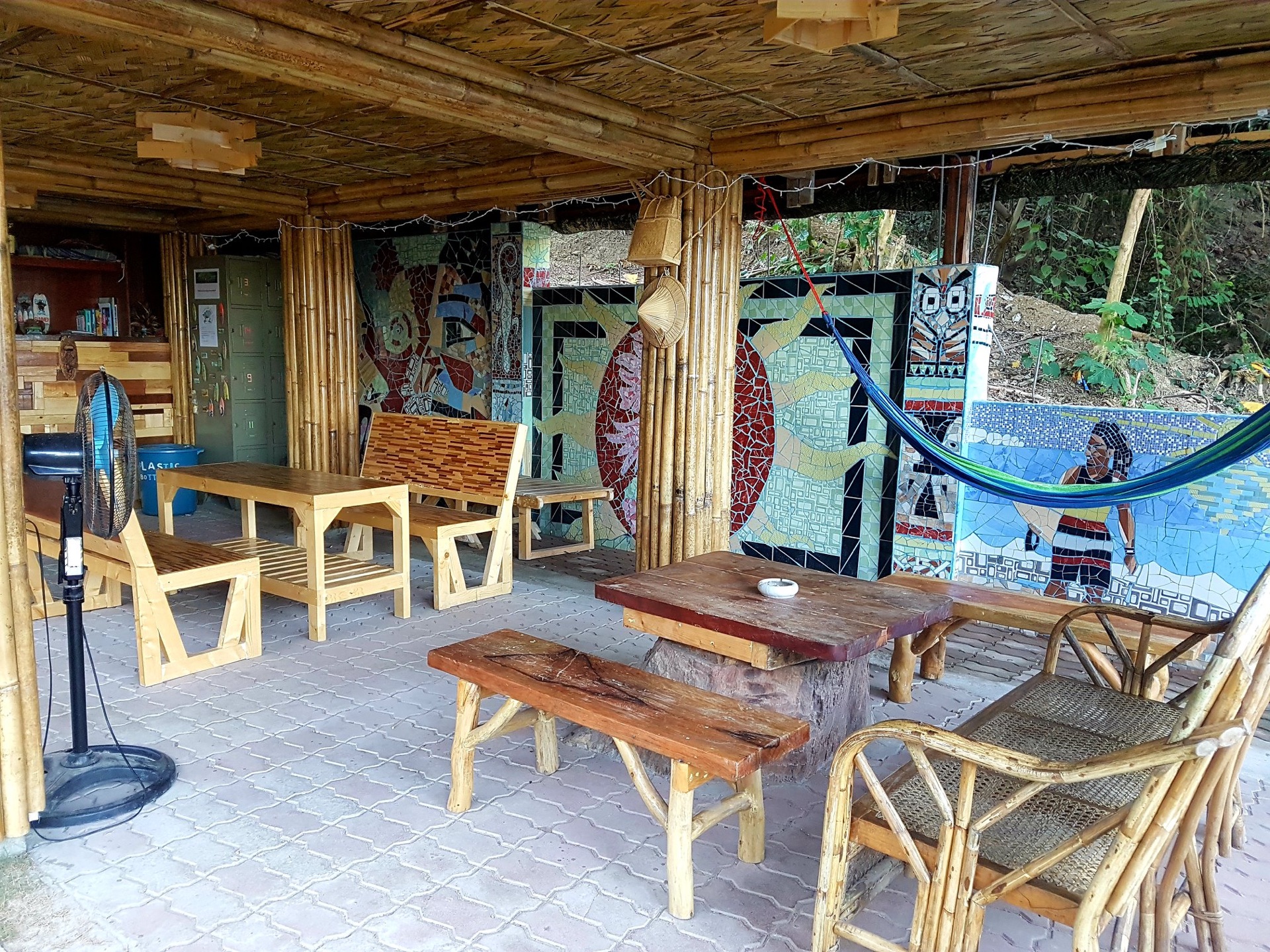 Lokal Home common area with bamboo architecture and mosaic art
